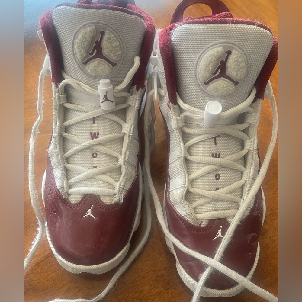 Jordan Kids' Burgundy and White Sneakers 6y